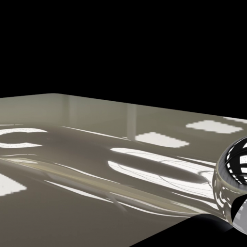 Preview : Boule d'acier sur sol mou. Reflets des materiaux.