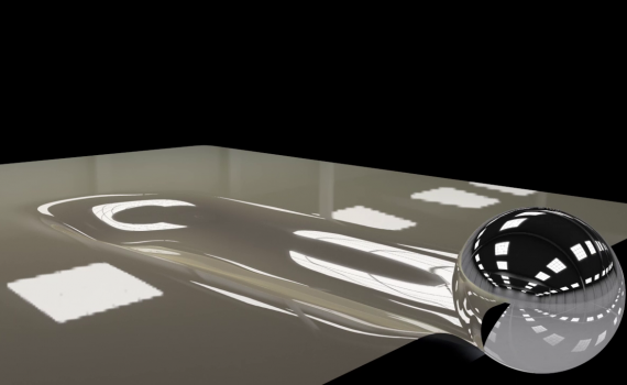 Preview : Boule d'acier sur sol mou. Reflets des materiaux.
