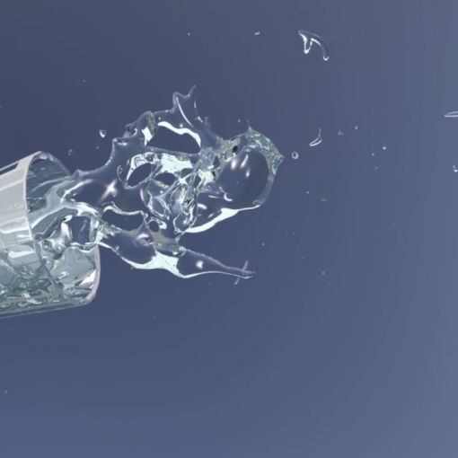 Préview d'une vidéo cine4D et realflow : Confection d'un verre dans lequel de l'eau est versée.