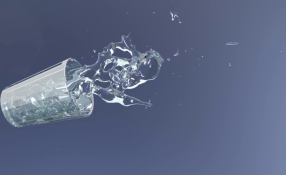 Préview d'une vidéo cine4D et realflow : Confection d'un verre dans lequel de l'eau est versée.