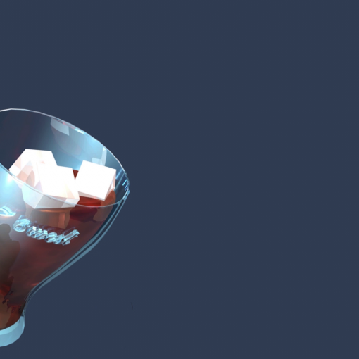 preview : vidéo cine4D Confection d'un verre type coca avec le logo web76west dans lequel sont versés du coca et des glaçons.