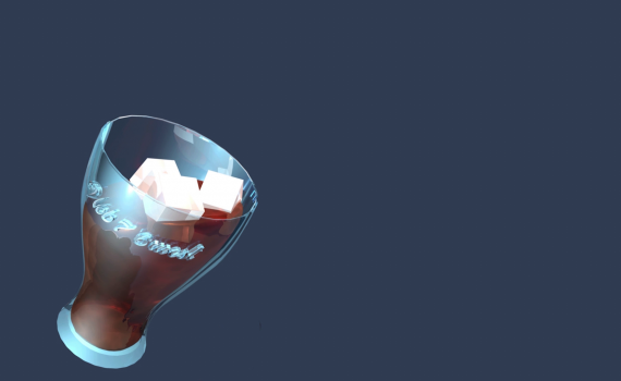preview : vidéo cine4D Confection d'un verre type coca avec le logo web76west dans lequel sont versés du coca et des glaçons.